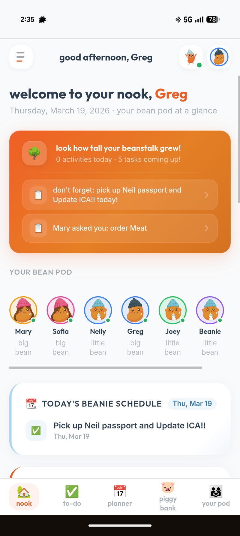 my real, live, actual beanies.family nook view right now